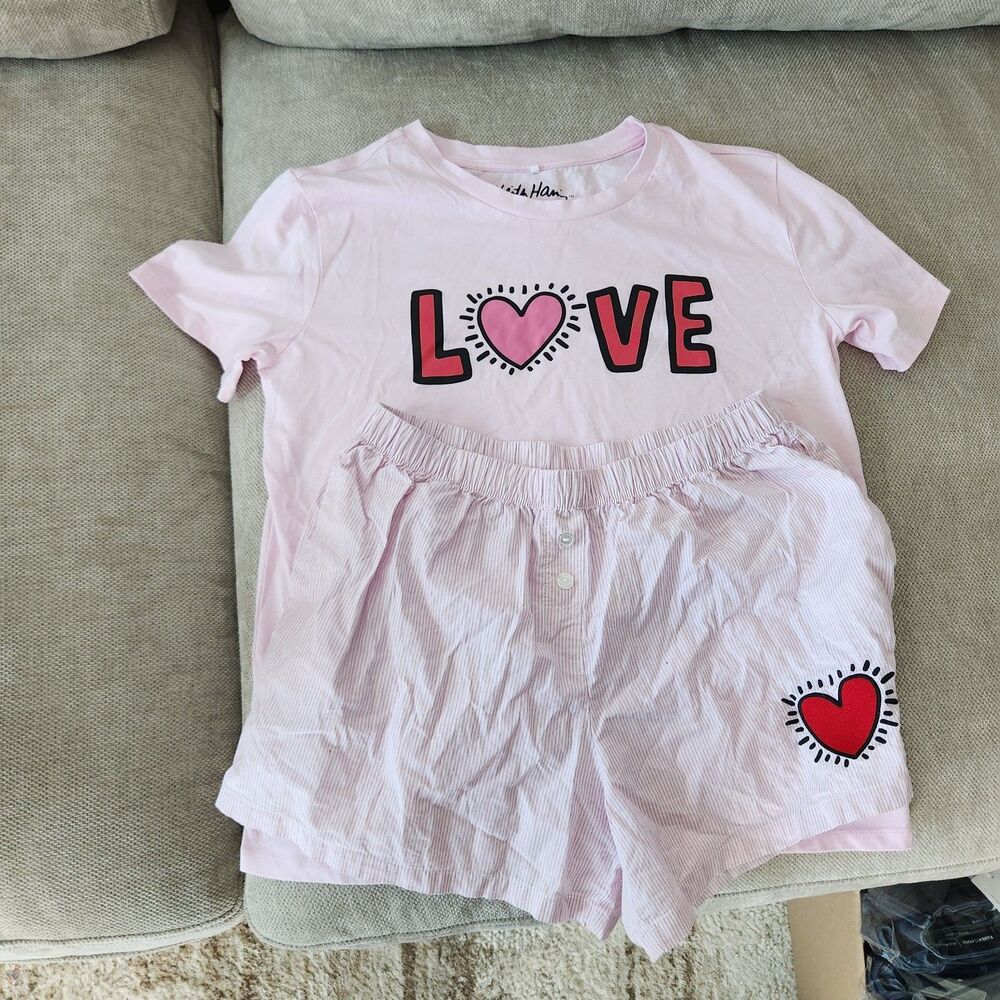 Keith Haring Women's Small Pink Tee and Boxer Lounge Set